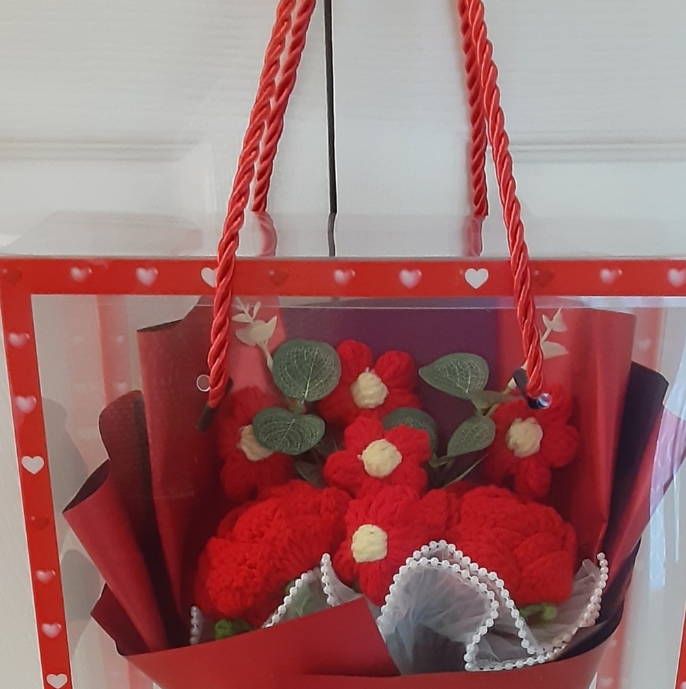 Crochet Flower Bouquet In A Clear Gift Box - Picture 4 of 6
